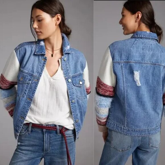 Avec Les Filles Sweater Sleeve Trucker Jacket - Small - NEW - Picture 1 of 9